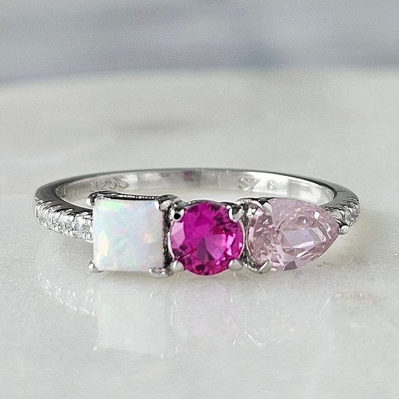 Opal and Pink Swarovski crystal ring, 925 Sterling Silver Charmed Aroma - Picture 6 of 6
